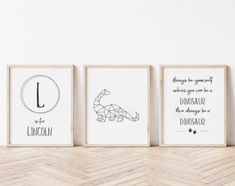 Personalized Monogram Group of 3- 5x7, 8x10, 11x14- Dino Wall Art- Geometric Dinosaur- Always Be Yourself, Unless You Can Be a Dinosaur