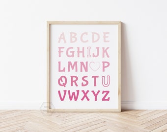 Pink Ombre I Love You Alphabet Wall Art- 5x7, 8x10, 11x14- Ombre Pink Nursery- Kids Room Decor- Playroom Wall Art- ABC's-Ready to Ship