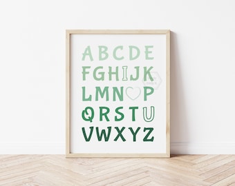 Green Ombre I Love You Alphabet Wall Art- 5x7, 8x10, 11x14- Ombre Nursery Wall Art- Kids Room Decor- Playroom Wall Art- ABC's- Ready to Ship