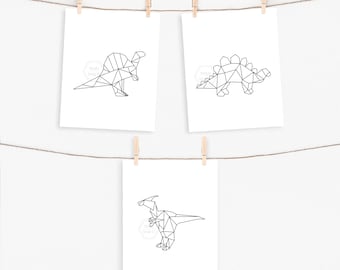 PRINTABLE Geometric Dinosaur Prints-8x10- Stegosaurus, Spinosaurus, Parasaurolophus- Dino Wall Art- Dino Nursery- Geometric Nursery Wall Art