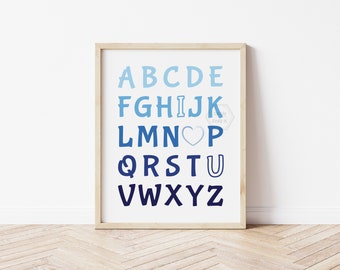 Blue Ombre I Love You Alphabet Wall Art- 5x7, 8x10, 11x14- Ombre Blue Wall Art- Kids Room Decor- Playroom Print- Ready to Ship- ABC's
