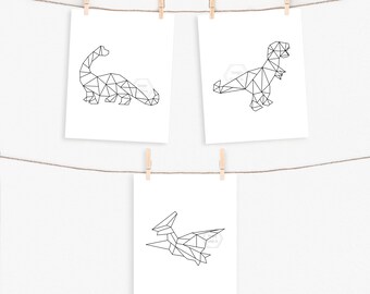 PRINTABLE Geometric Dinosaur Prints- 8x10- Brontosaurus, Tyrannosaurus, Pteranodon- Dino Wall Art- Dino Nursery- Geometric Nursery Wall Art