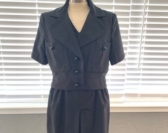 1950s Black Dress Suit: Harvé Bernard Jacket, Bird Lining - Size M
