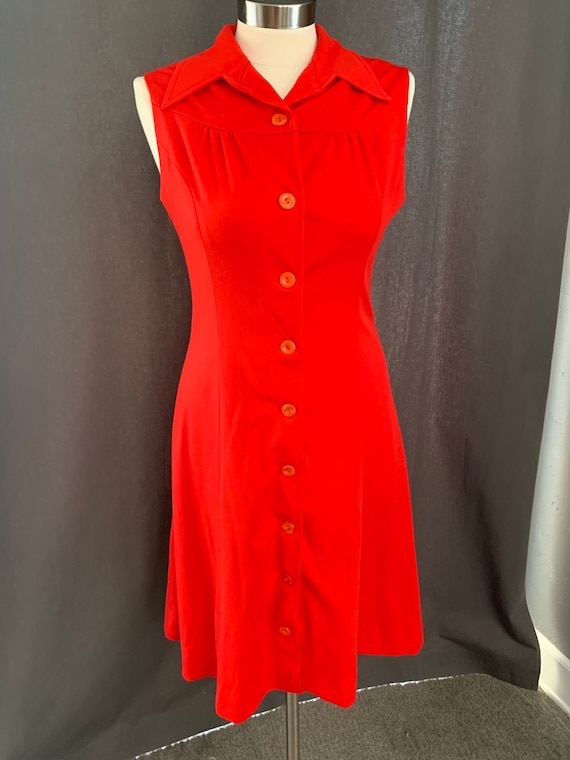 Vintage 1960s Red Button Up Dress