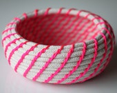 Upcycled Natural & Neon Rope Basket: Pink / Coiled / Small
