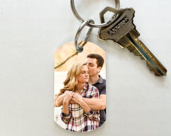 Photo keychain, Picture keychain for Boyfriend or Husband, Car key, tag, Couples keychain- Personalized dog tag keychain for him