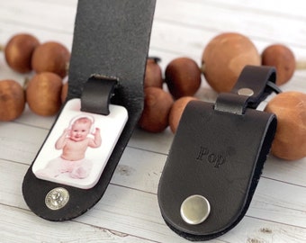 Personalized Leather Picture Keychain: Engraved Photo keepsake for Dad or Grandpa