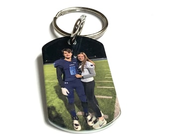 Photo keychain, Picture keychain for Boyfriend or Husband, Car key, tag, Couples keychain- Personalized dog tag keychain for him