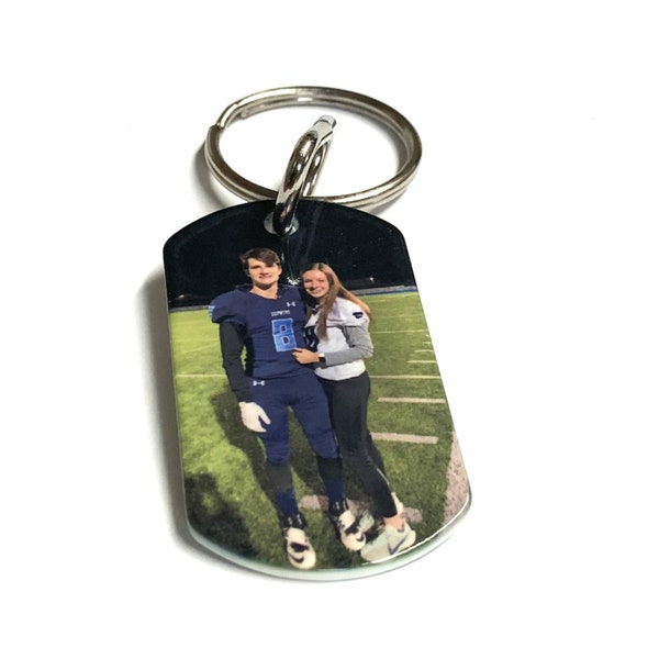 Photo keychain, Picture keychain for Boyfriend or Husband, Car key, tag, Couples keychain- Personalized dog tag keychain for him