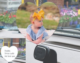 Personalized Photo Car Ornament – Heart Rearview Mirror Charm