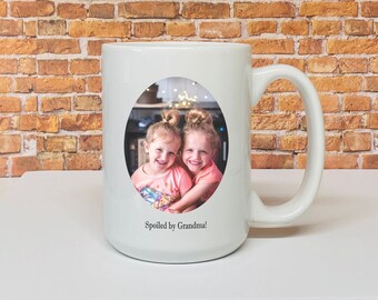 Custom photo mug with text, Personalized picture mug, Large 15-ounce ceramic mug, Image 2 sides