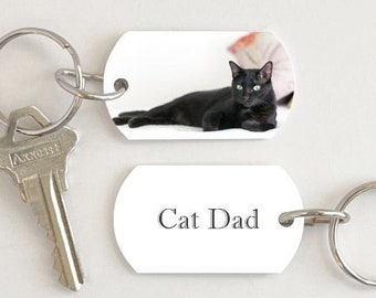 Cat Dad Picture Keychain - Photo keychain for Dad - Cat lover keychain - 2 sided dog tag keychain