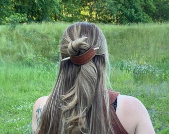 Leather hair barrette, Hair accessories for woman with thick hair | Leather hair clip | Choice of pattern and size