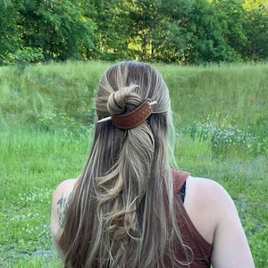 Leather hair barrette, hair accessories for woman with thick hair, leather hair clip, hoco hair style, choice of pattern and size