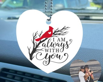 2 sided memorial ornament with photo, Red cardinal ornament, Keepsake ornament, I am always with you quote | Car ornament | Shatterproof