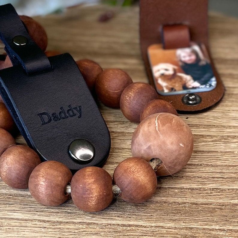 Leather keychain for Mom Photo keychain personalized Custom picture keychain Gift from kids Choice of color and engraving. image 2