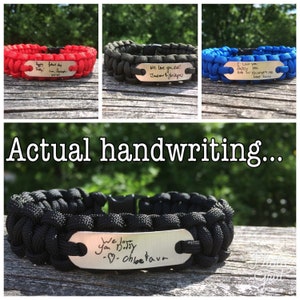 Handwriting bracelet for men Personalized paracord bracelet from son or daughter Custom handmade jewelry gifts for husband