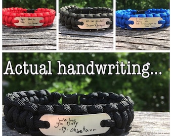 Handwriting bracelet for men Personalized paracord bracelet from son or daughter Custom handmade jewelry gifts for husband