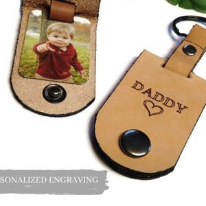 Personalized Keychain, Engraved leather keychain for Dad with photo, Dad birthday gift, Sentimental gift customized for men image 2