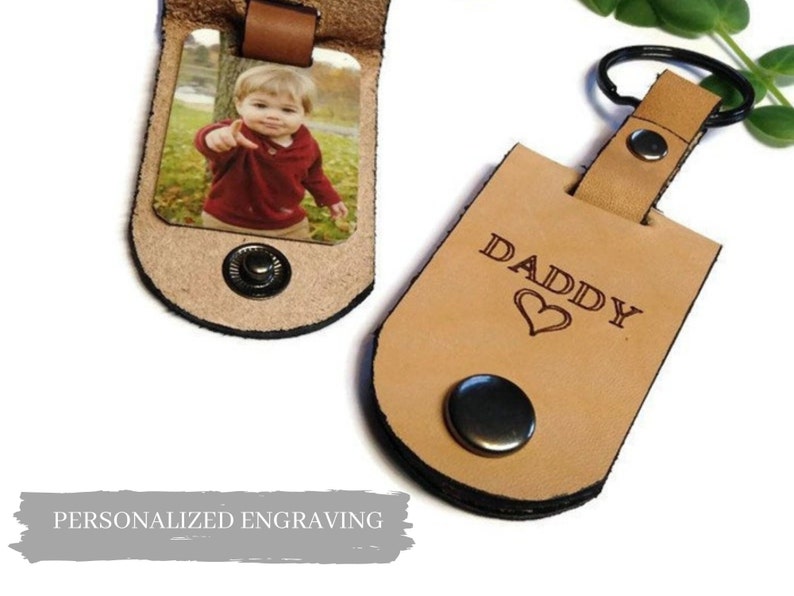 Personalized Keychain, Engraved leather keychain for Dad with photo, Dad birthday gift, Sentimental gift customized for men image 2