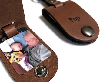 First time Father's Day, Leather photo keychain for Pop or Dad - Sentimental gift idea from kids, Custom gifts for men