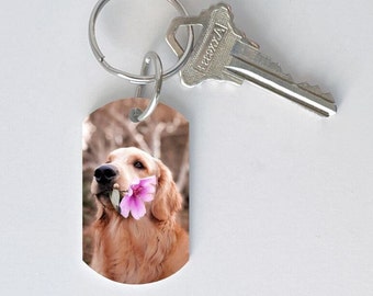Dog photo keychain, Picture keychain for pet owner, Custom gifts for men or women, Single or double sided aluminum dog tag keychain