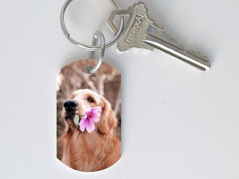 Llavero con imagen de perro, regalo para dueño de mascota, llavero con foto de gato o perro personalizable, llavero con etiqueta de perro de una o dos caras imagen 2