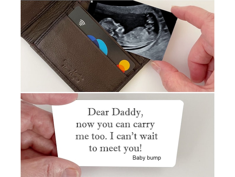 Ultrasound Wallet Card for a 1st time Dad, Can't wait to meet you Sonogram picture, Metal photo wallet card insert Father's Day gift image 4