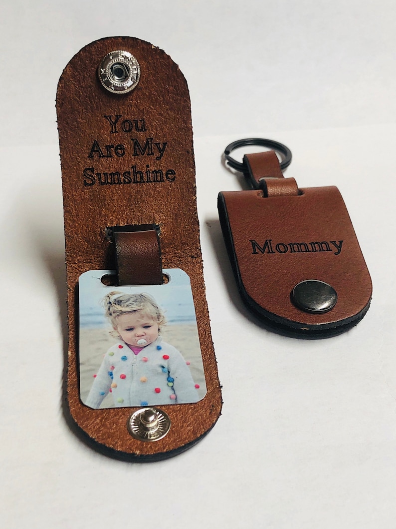 Leather keychain for Mom Photo keychain personalized Custom picture keychain Gift from kids Choice of color and engraving. image 1