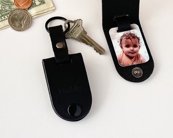 Leather photo keychain for Dad - Personalized leather key chain with picture, Father's Day, Custom gift for men, Gift for parents