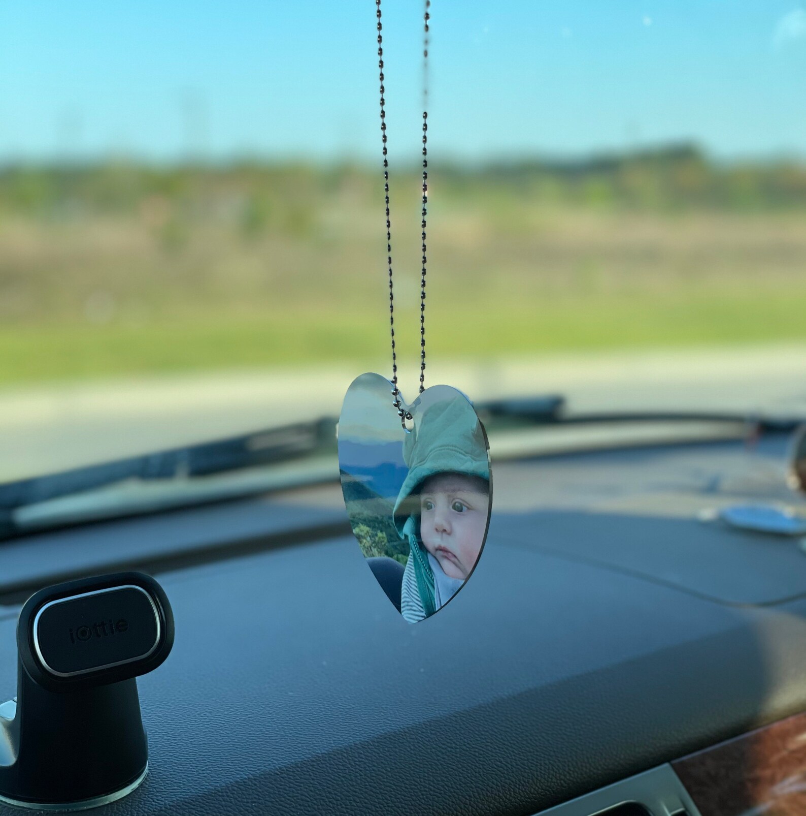 Personalized Car Mirror Charm Hanging Photo Heart Rear Etsy