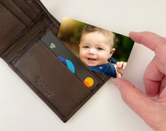 Metal photo card for men, Sentimental keepsake wallet picture card for Dad, Waterproof wallet card insert, Personalized gift from kids