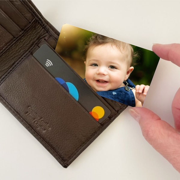 Metal photo card for men, Sentimental keepsake wallet picture card for Dad, Waterproof wallet card insert, Personalized gift from kids