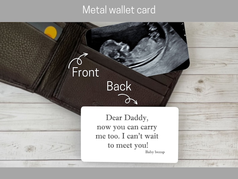 Ultrasound Wallet Card for a 1st time Dad, Can't wait to meet you Sonogram picture, Metal photo wallet card insert Father's Day gift image 1