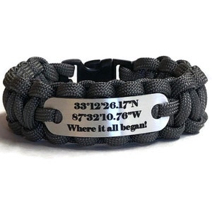 Personalized Paracord Bracelet for Couple&#39;s: Latitude Longitude Coordinates Jewelry