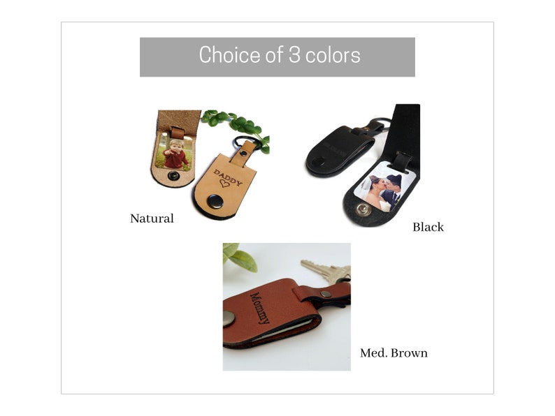 Leather keychain for Mom Photo keychain personalized Custom picture keychain Gift from kids Choice of color and engraving. image 4