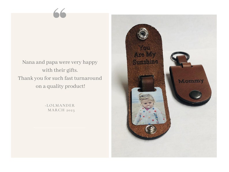 Leather keychain for Mom Photo keychain personalized Custom picture keychain Gift from kids Choice of color and engraving. image 7