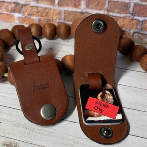 Sexy leather keychain with photo, Custom anniversary keepsake for him, Valentines gift for couples