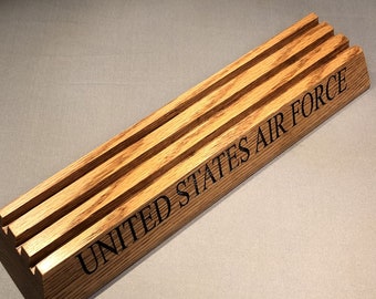Laser Etched United States AIR FORCE  Oak Challenge Coin Display for 15-20 Coins           #12