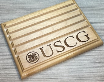 Etched USCG Alder Challenge Coin Display Holds up to 20 Coast Guard Coins