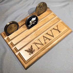 Etched NAVY Challenge Coin Display Holds up to 16 Coins