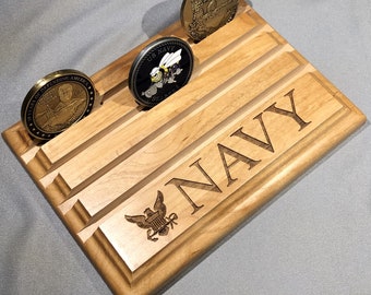 Etched NAVY Challenge Coin Display Holds up to 16 Coins