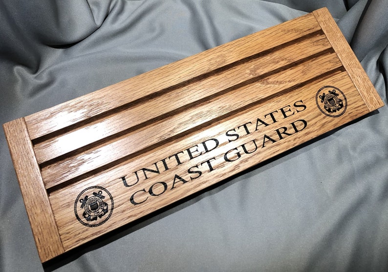 Laser Etched United States COAST GUARD Oak Challenge Coin Display for 18-21 Coins image 1