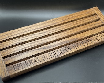 OAK Stained Dark WALNUT Federal Bureau of Investigation FBI Challenge Coin Display for 24-28 Coins