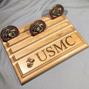 Etched USMC Challenge Coin Display Holds up to 16 Coins image 1