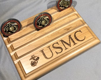 Etched USMC Challenge Coin Display Holds up to 16 Coins