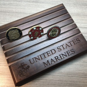 Etched United States MARINES Walnut Challenge Coin Display Holds up to 30 Coins