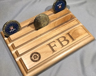 Etched FBI Challenge Coin Display Holds up to 16  Coins