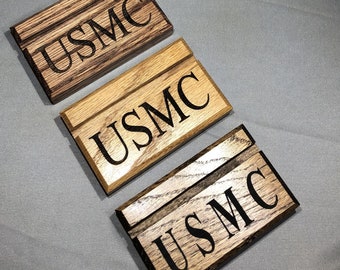 USMC Oak with Red Mahogany Stain Single Challenge Coin Holder Or Business Card Holder