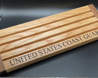 Laser Etched United States COAST GUARD Oak with Walnut Sides Challenge Coin Display for 24-28 Coins